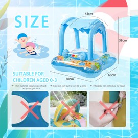 Baby Swimming Ring with Sun Canopy, Swimming Ring with Sun Protection, Swimming Aid, Swimming Trainer with Roof, Swimming Seat, Swimming Float, Swimming Pool, Lying (Colour 2/1 Piece)