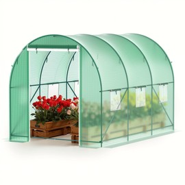 Kecreque Greenhouses for Outdoors Heavy Duty, 10 x 7 x 7 FT Portable Greenhouse for Winter with 6 Ventilated Screen Windows & Rolling Zipper Door & Reinforced Steel Frame Green Tunnel Greenhouse