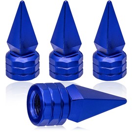 MEAJOO 4PCS Spiked Shape Tire Valve Stem Caps, Aluminum Alloy Spike Wheel Tire Valve Stem, Universal Dustproof Waterproof Air Caps for Cars, SUV, Trucks, Bikes, Motorcycles, Bicycles(Blue)