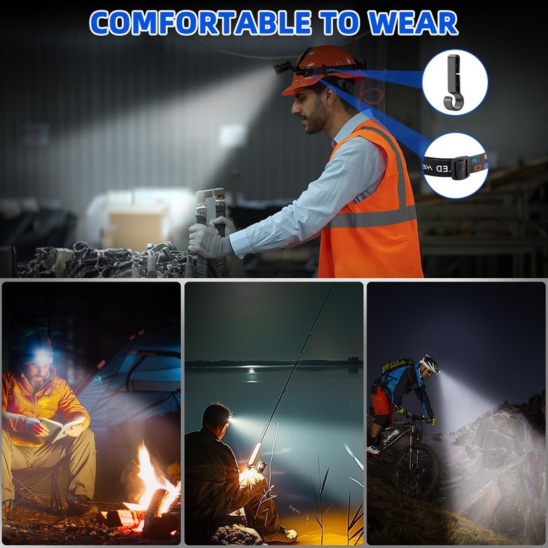 Rechargeable Headlamp 4Pack, Bright Head Lamp, 90°Angle Head Lights for