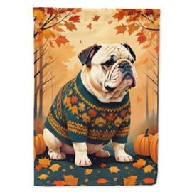 Caroline's Treasures DAC1030CHF White English Bulldog Fall House Flag Large Porch Sleeve Pole Decorative Outside Yard Banner Artwork Wall Hanging, Polyester, House Size, Multicolor