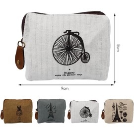 Mini Purse, Pack of 4 Coin Purses, Vintage Small Purse, Women's Canvas Coin Purse with Zip and Pattern for Coins, Cards, Keys, Cream, grey, khaki, brown, Modernity