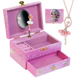 AdelDream Music Storage Box (A Girl Pendant) Music Jewellery Box 2 Pull Out Compartments Jewelry Music Jewelry Box Rotating Girl Jewelry Box Gift for Girls