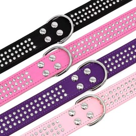 Berry Pet Rhinestones Dog Collar - 1.5" Width Leather Made with Sparkly Crystal Diamonds Studded - Shining Pet Appearance for Medium & Large Dog Walking,15"-18",Purple