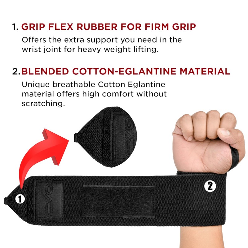 EVO Fitness Pair of 18” Deep Black Weight Lifting Wrist