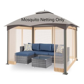 Tanxianzhe 10'x12' Gazebo Replacement Mosquito Netting 4-Panel Patio Screen Walls with Zipper (Beige)