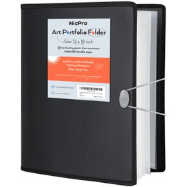 Nicpro 12x18" Art Portfolio Folder, 30 Pockets Display 60 Pages Art Painting Portfolio Binder with Clear Plastic Sleeves, Presentation Storage Book for Kids & Artists Artwork Drawing - (Black)