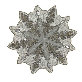 Northeast Home Goods Handcrafted White and Silver Snowflake Beaded Placemat Centerpiece with Sequin Accents, 15-Inch