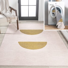 JONATHAN Y WSH112A-9 Luola Minimalist Geometric Machine-Washable Indoor Area Rug, Bohemian Scandinavian Modern Easy Cleaning,Bedroom,Kitchen,Living Room,Non Shedding, Cream/Light Green, 9 X 12
