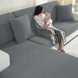 YSTELLAA Stretch Seat Cushion Cover, Seat Cushion Cover, Non-Slip, Elastic Cushion Covers, Universal Sofa Seat Cushion Covers, Sofa Cover (3-Seater, Light Grey)