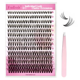 FADLASH Cluster Lashes Kit 30D Natural Lash Cluster Kit D Curl Eyelash Clusters with Thin Band DIY Tool for Self Application at Home (30D-0.07D, 8-16mm Kit)