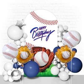 Baseball Arch Backdrop Stand Cover 7.2ft Sports Baseball Spandex Arch Cover Backdrop Fabric 2-Sided Birthday Round Top Backdrop Covers for Boys Baby Shower Birthday Party Background