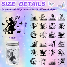 24 Pieces Fairy Silhouettes Mason Jar Cutouts Fairy Laser Cutouts Decals (Not Stickers) Plastic Mermaid 3.94 x 3.54 Inches Lantern Jar Dinosaur Cut Out Scrapbook Supplies for DIY Crafts (Fairy)