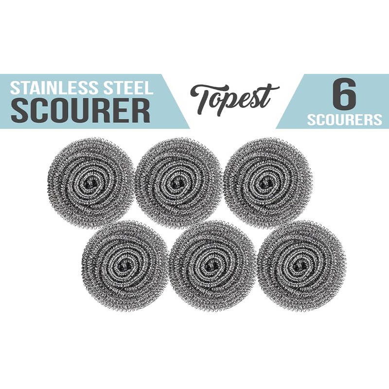 Topest Stainless Steel Scourer | 6 Pack | Muti-Purpose Dish