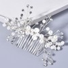 AIYVELU Bridal Flower Wedding Hair Comb, Silver Pearl Headwear, Silver