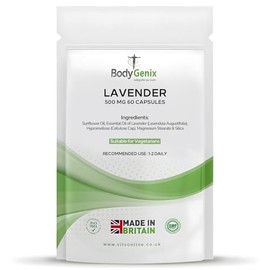 Bodygenix Lavender 500mg Capsules - Anti Inflammatory Anxiety Sleep Support Vegan Friendly Natural Supplement - 60 Capsules 2 Month Supply