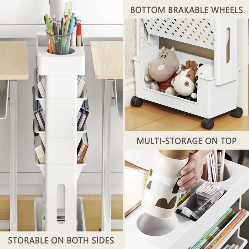 yeavs 5-Tier Mobile Bookshelf, Rolling Bookcase Book Storage Rack, Movable