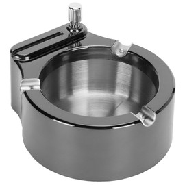 Stainless Steel Ashtray with Matches Lighter Function for Home Office Using Wear ResisitantBlack