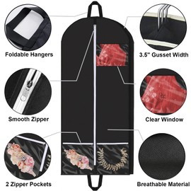 1PACK 54” Breathable Clothes Covers with 2 Zipper Pockets and 3.5” gusset, Foldable Men Suit Storage Bag with Carry Handles for Business Travel, Hanging Dress Bag Covers Garment Cover Bags for Storage