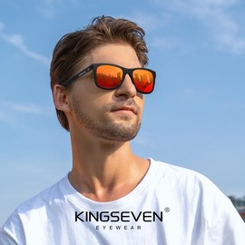 KINGSEVEN Fashion Polarized Sunglasses for Men Women UV400 Protection Ultralight for Cycling Driving Fishing745-D4 (Transparent red)