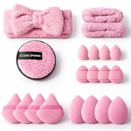 Juego de 20 piezas de esponjas de maquillaje, mezclador de belleza, borla maquillaje, esponjas cara, para líquidos, cremas y polvos, forma triangular (Rosado)