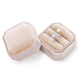 Sightor - Caja para anillos de terciopelo octágono, caja de almacenamiento de 2 ranuras para anillos para propuestas, compromiso, ceremonia de boda (c