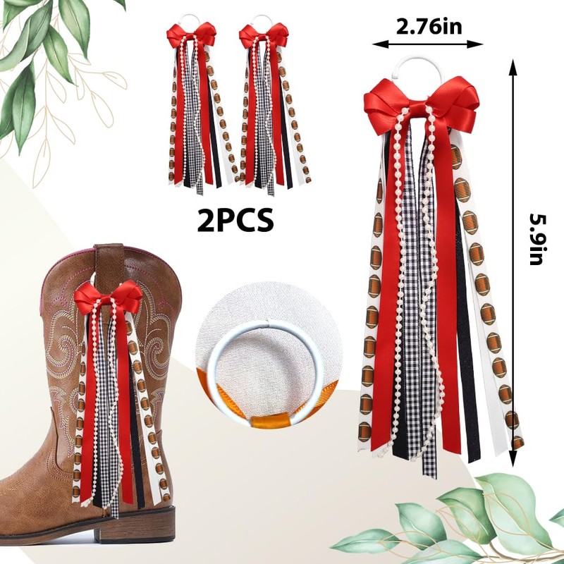 Ftuuo Red Ribbon Bow Martin Boot Bows, Black White Football