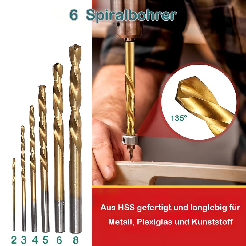 KEWAYO 16-Piece Drill Bit Set Made of HSS, Concrete &