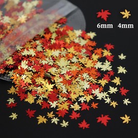 2G Fall Nail Art Glitters Mixed Maple Leaf Nail Sequins Autumn Leaves Nail Art Decorations Accessories 3D Red Gold Maple Leaves Nail Decals Holographic Fall Leaves Glitters for Women Manicure(1Bag)