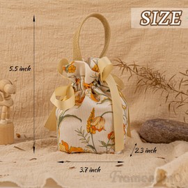 Framendino, 8 Pack Floral Small Gift Bags with Handles Canvas Flower Drawstring Bag Favors Gifts for Tea Party Wedding