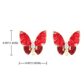 QUKE Butterfly Shape Clip On Earrings Stud Earrings Not Pierced Cat Eye Stone Gold Stud Earrings for Women Girls, Zinc