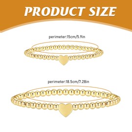 MisFun Pack of 2 Women's Elastic Ball Bracelets, Heart Balls Bracelets, Ball Chain Bracelets, Women's Pearl Bracelet, Gift, Bracelet Girls for Women Girls Girlfriend, Metal