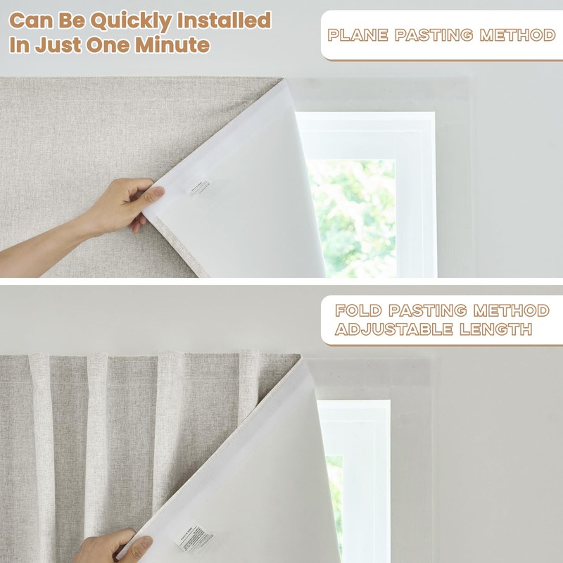 Jilron Adhesive Curtain,100% Blackout Curtains, No Drilling, Suitable for Multi-Scenes