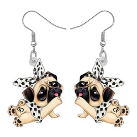 RAIDIN Acrylic Cute Pug Dog Earrings for Women Girls Sweet Puppies Pets Dangle Hook Earrings Jewellery Gifts for Dog Lovers, Acrylic, No Gemstone