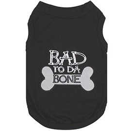 Parisian Pet Black Dog T-Shirt - Embroidered Bad to Da Bone Dog Shirt - 100% Cotton, Breathable Dog Tee Shirts - Sleeveless Pet Vest - Machine Washable Dog Clothes for Medium-Sized Dogs - M
