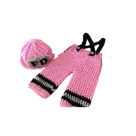 Newborn Baby Girl/Boy Crochet Knit Costume Photography Prop Hats and Outfits (Pink Firefighter)