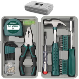 Hi-Spec 25pc Green Small Compact Hand Tool Kit Set for Home & Office DIY. Household Basic Toolkit Starter Repairs in a Portable Tool Box Case