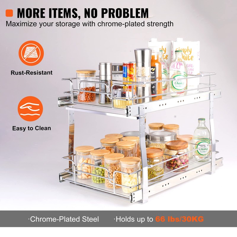 VEVOR Pull Out Cabinet Organizer, 14"Wx21"D Heavy 2 Tier Duty