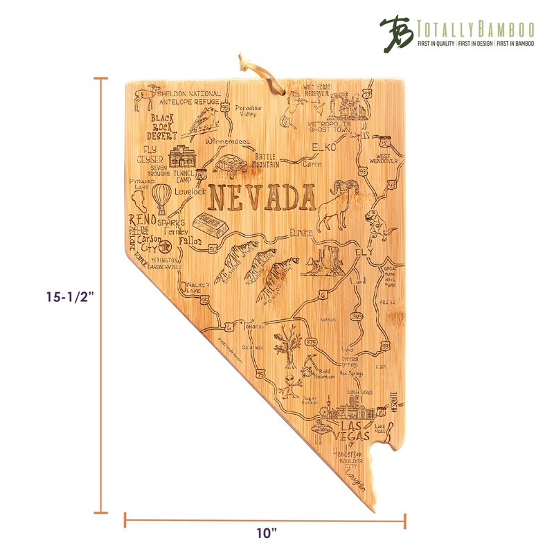 Totally Bamboo Destination Nevada State Shaped Serving and Cutting Board,