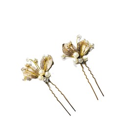 Various Beautiful Designs of Pearl/Crystals and Rhinestone Flower Hair Pins for Brides/Bridesmaids/Prom/Sweet Sixteen/Quinceanera/Weddings - Set of 20 (Baroque Gold & Pearls Pins)