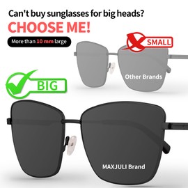 MAXJULI XL Size Extra Large Polarized Sunglasses 151 MM for Big Wide Heads Women Metal Ultralight UV400 Protection Glasses 8815 (Gold+Grey)