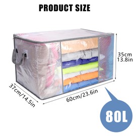 4 Pcs Clear Clothes Storage Bags, 80L Bedding Storage Bags Foldable Storage Bags Moving Bag with Reinforced Handle and Zip for Toys Blankets Duvet Clothes Underbed Storage Box