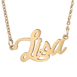 HUAN XUN Name Plate Necklace 18K Gold Jewelry Gifts, Lisa