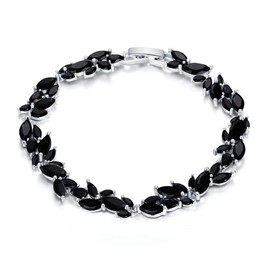 EleQueen Wedding Bridal Tennis Bracelet for Brides Prong Cubic Zirconia Marquise Leaf Bracelet for Women Jewelry Gift Black Silver-Tone