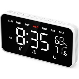 Dekala Digital Alarm Clock with Dual Alarms, Temperature and Humidity Sensor, Large Automatic Dimming Display and 9 Ringtones