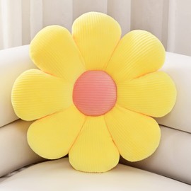 Sioloc Flower Pillow,Flower Shaped Throw Pillow Butt Cushion Flower Floor Pillow,Seating Cushion,Cute Room Decor & Plush Pillow for Bedroom Sofa Chair(Yellow,23.6" ), 1 Count (Pack of 1)