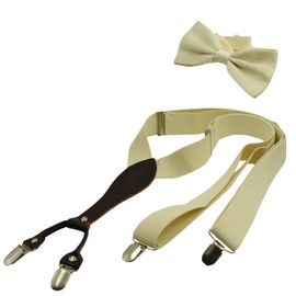 HANERDUN Men's Braces Bow Tie with Very Strong 4 Metal Clips Adjustable and Elastic Suspenders Y Form Fits