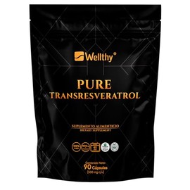 Wellthy Transresveratrol Puro 90 Cápsulas. Resveratrol de alta biodisponibilidad, 1000mg 100% Puro, 100% Natural, VCaps Cápsulas Veganas, Bottle Free.