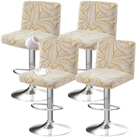 Buenanir Waterproof Bar Stool Covers Set of 4 Square Barstool Seat Slipcover with Back Pub Counter Stool Chair Covers Stool Bar Chair Covers for Kitchen Pub Dining Room Gold