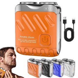 Portable Rotary Dual Ring Electric Shaver, 2025 New Electric Razor for Men, Rechargeable Portable Mini Shavers Razor with Ipx7 Waterproof Wet/Dry (Orange)